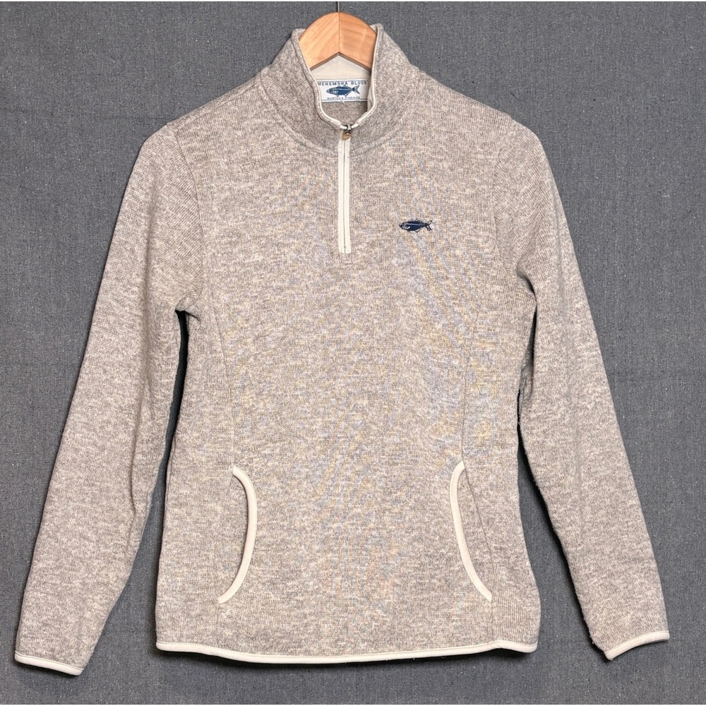 Menemsha Blues‎ Marthas Vineyard Quarter Zip Fleece Pullover Oatmeal Heather Tan